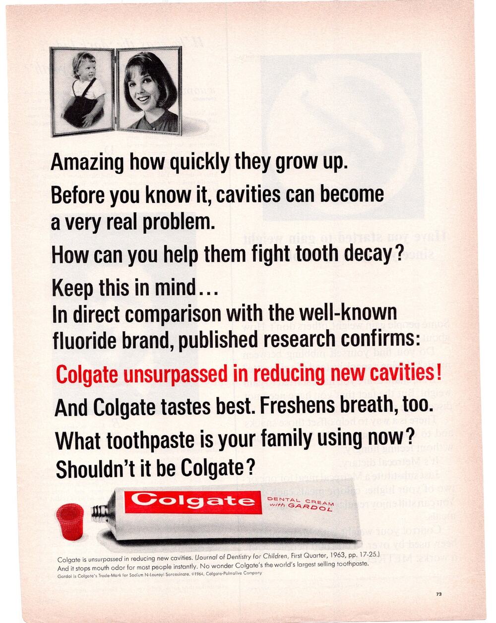 Colgate Toothpaste Advertisement Dental Cream Kids Teen 1960s Vintage Two Color